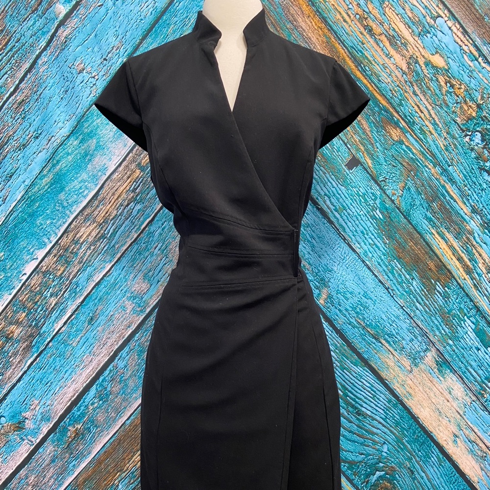 SOLD Black Wrap Dress with Dramatic Neckline - Picture 2 of 7